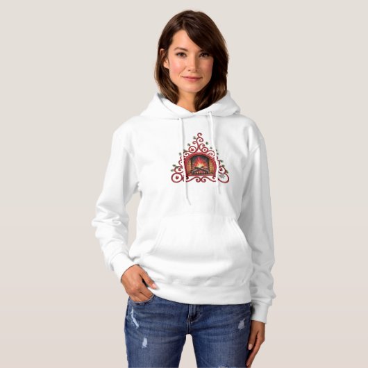 Whimsical Red Scrollwork Christmas Hoodie (Vorne ganz)