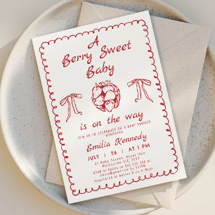 Whimsical Red Strawberry Berry Sweet Baby Dusche Einladung