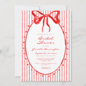 Whimsical Red Watercolor Bow Stripe Bridal Shower Einladung (Vorderseite)