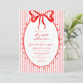 Whimsical Red Watercolor Bow Stripe Bridal Shower Einladung (Stehend Vorderseite)