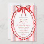 Whimsical Red Watercolor Bow Stripe Bridal Shower Einladung (Vorderseite)