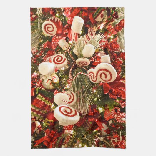 Whimsical Red & White Candy Themed Weihnachtsbaum Geschirrtuch (Vertikal)
