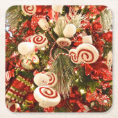 Whimsical Red & White Candy Themed Weihnachtsbaum Rechteckiger Pappuntersetzer (Vorderseite)