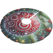Whimsical Red White Ornament Wirbel Saison Polyester Weihnachtsbaumdecke (Schrägansicht)