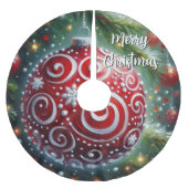 Whimsical Red White Ornament Wirbel Saison Polyester Weihnachtsbaumdecke (Vorderseite)