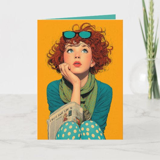 Whimsical Redhead in Polka Dots Einladung (Vorderseite)