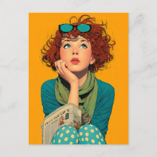 Whimsical Redhead in Polka Dots Postkarte