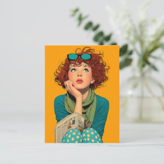 Whimsical Redhead in Polka Dots Postkarte (Stehend Vorderseite)