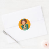 Whimsical Redhead in Polka Dots Runder Aufkleber (Umschlag)