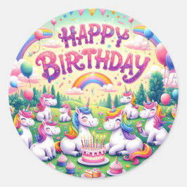Whimsical Regenbogen unicorn Geburtstagsticker Runder Aufkleber
