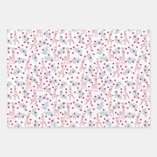 Whimsical Reindeer and Berry Christmas Pattern Geschenkpapier Set (Vorderseite 2)
