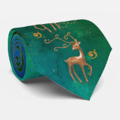 Whimsical Reindeer Blue Green Neck Tie Krawatte (Gerollt)