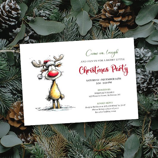 Whimsical Reindeer Editable Christmas Invitation Einladung