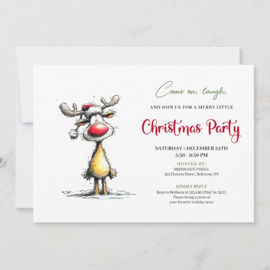 Whimsical Reindeer Editable Christmas Invitation Einladung (Vorderseite)