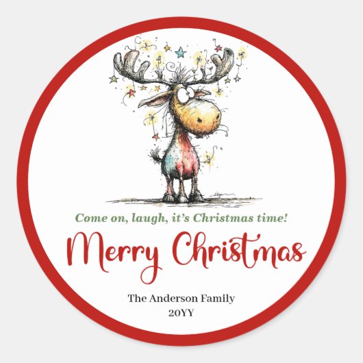 Whimsical reindeer funny holiday sticker design (Vorderseite)