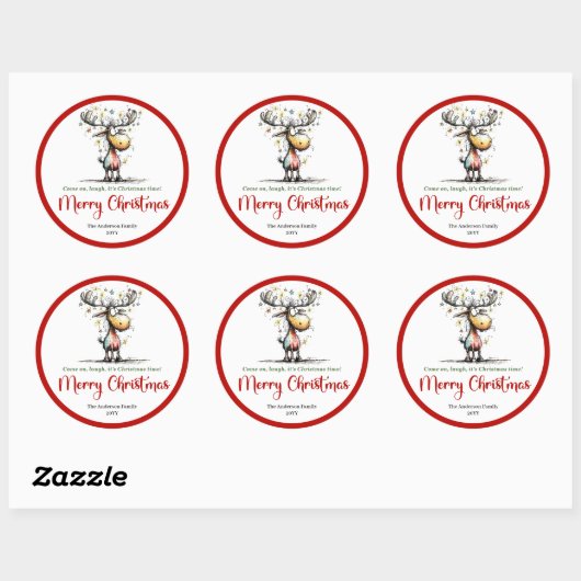Whimsical reindeer funny holiday sticker design (Blatt)