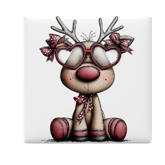 Whimsical Reindeer Hearts Christmas Magnet