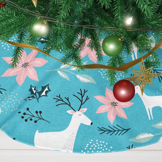 Whimsical Rentier and Poinsettias Christmas Polyester Weihnachtsbaumdecke