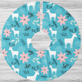 Whimsical Rentier and Poinsettias Christmas Polyester Weihnachtsbaumdecke