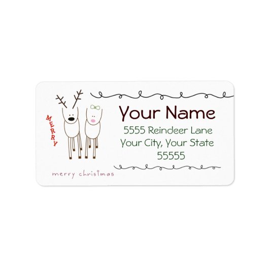 Whimsical Rentier Christmas Address Labels Adressaufkleber (Vorne)