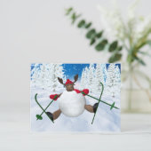 Whimsical Rentier: Clumsy Skier Postkarte (Stehend Vorderseite)