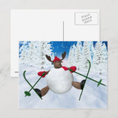 Whimsical Rentier: Clumsy Skier Postkarte (Vorne/Hinten)
