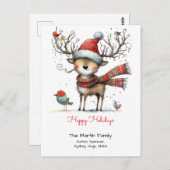 Whimsical Rentier in einer Weihnachtsmannmütze Hap Postkarte (Vorne/Hinten)