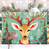 Whimsical Rentier mit Weihnachtsbaumen Urlaub Feiertagskarte