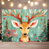 Whimsical Rentier mit Weihnachtsbaumen Urlaub Feiertagskarte
