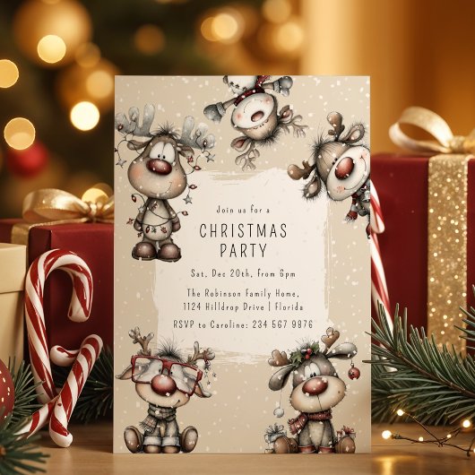 Whimsical Rentier Weihnachtsfeier Einladung