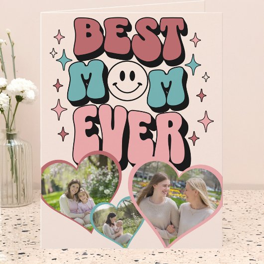 Whimsical Retro Best Mama Heart Shaped Foto Karte
