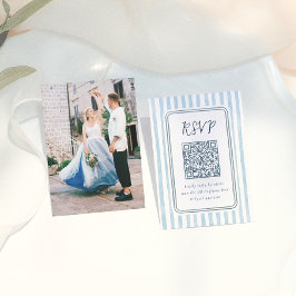 Whimsical Retro Blaue Streifen Hochzeit RSVP Begleitkarte