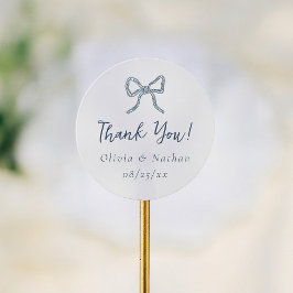 Whimsical Retro Blue Bow Wedding Thank You Favor Runder Aufkleber