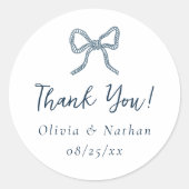 Whimsical Retro Blue Bow Wedding Thank You Favor Runder Aufkleber (Vorderseite)