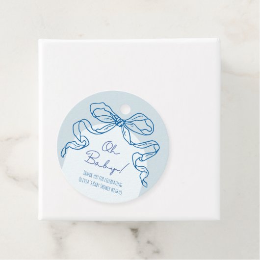 Whimsical Retro Blue Hand Drawn Bow Baby Dusche Geschenkanhänger (Beispiel)