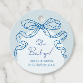 Whimsical Retro Blue Hand Drawn Bow Baby Dusche Geschenkanhänger (Vorderseite)