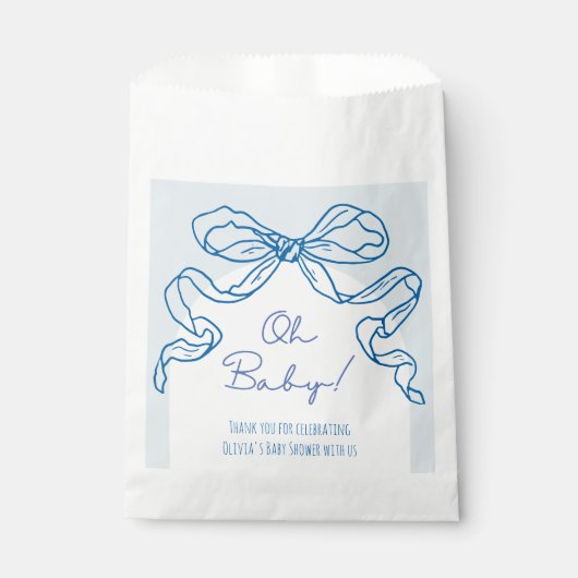 Whimsical Retro Blue Hand Drawn Bow Baby Dusche Geschenktütchen (Vorderseite)