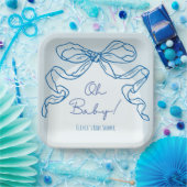 Whimsical Retro Blue Hand Drawn Bow Baby Dusche Pappteller (Party)