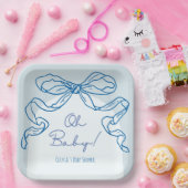 Whimsical Retro Blue Hand Drawn Bow Baby Dusche Pappteller (Party)