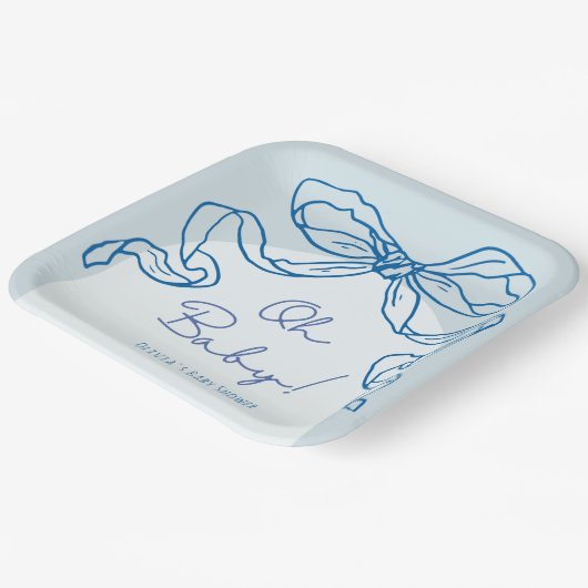Whimsical Retro Blue Hand Drawn Bow Baby Dusche Pappteller (Gewinkelt)