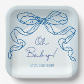 Whimsical Retro Blue Hand Drawn Bow Baby Dusche Pappteller (Vorderseite)