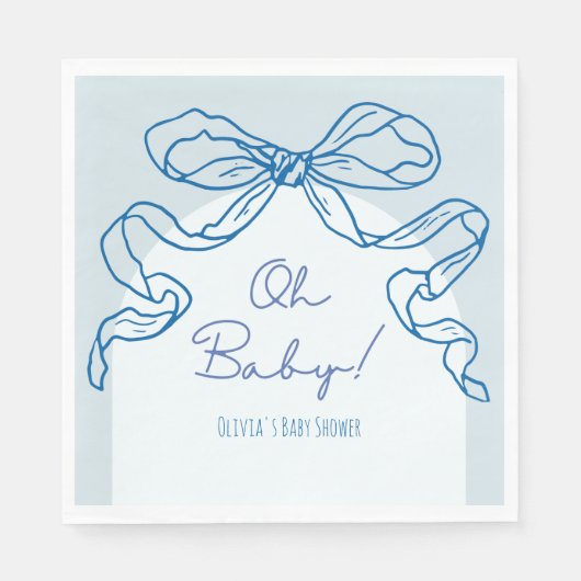 Whimsical Retro Blue Hand Drawn Bow Baby Dusche Serviette (Vorderseite)