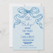 Whimsical Retro Blue Hand Drawn Bow Oh Baby Dusche Einladung (Vorderseite)