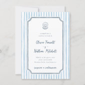 Whimsical Retro Blue Stripes Spanish Wedding Einladung (Vorderseite)