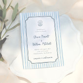 Whimsical Retro Blue Stripes Spanish Wedding Einladung