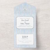 Whimsical Retro Blue Stripes Wedding All In One Einladung (Innen Boden)