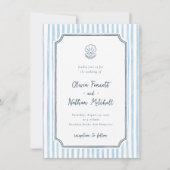Whimsical Retro Blue Stripes Wedding Einladung (Vorderseite)