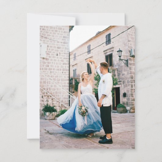 Whimsical Retro Blue Stripes Wedding Save the Date (Rückseite)