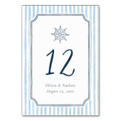 Whimsical Retro Blue Stripes Wedding Table Number Tischnummer (Vorderseite)