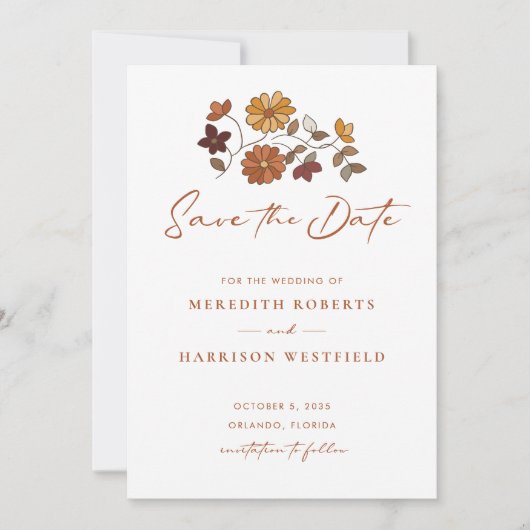 Whimsical Retro Boho Floral Wedding Save The Date (Vorderseite)